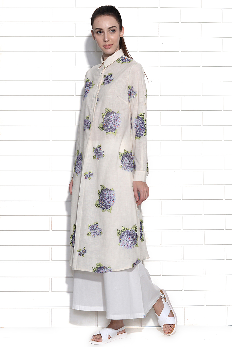 Lavender hydrangea embroidered tunic